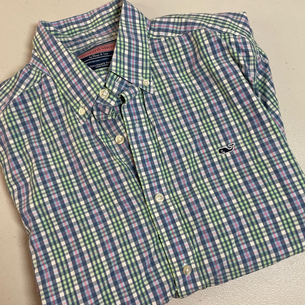 Vineyard vines collegiate shirt long sleeve button down plaid size medium